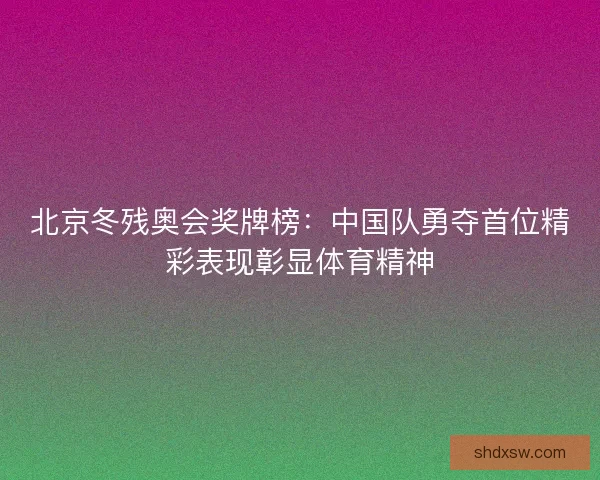 北京冬残奥会奖牌榜：中国队勇夺首位精彩表现彰显体育精神