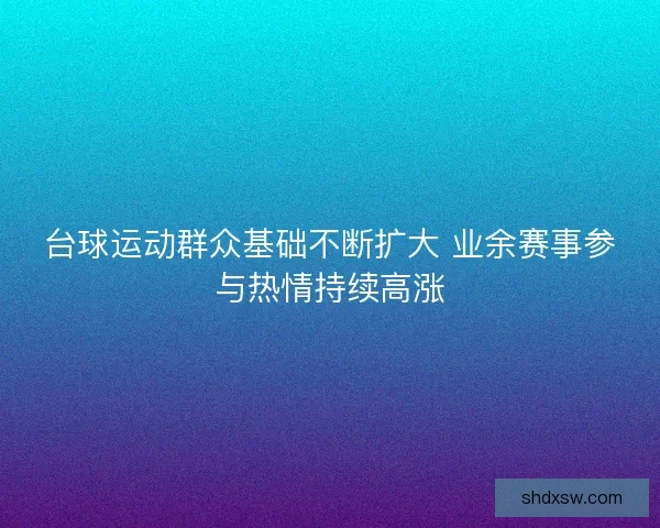 台球运动群众基础不断扩大 业余赛事参与热情持续高涨